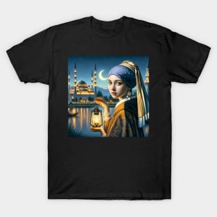 Ramadan Elegance: Girl with a Pearl Earring in Moonlight T-Shirt